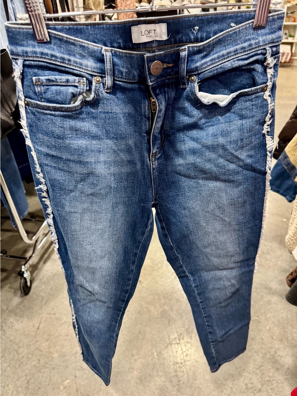 LOFT Dark Blue Frayed Side-Stripe Cropped Jeans